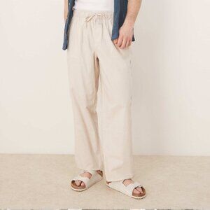 ASOS Baggy Linen Blend Trousers in Stone in Small